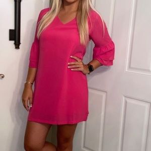 Pink Shift Dress- Bell Sleeve